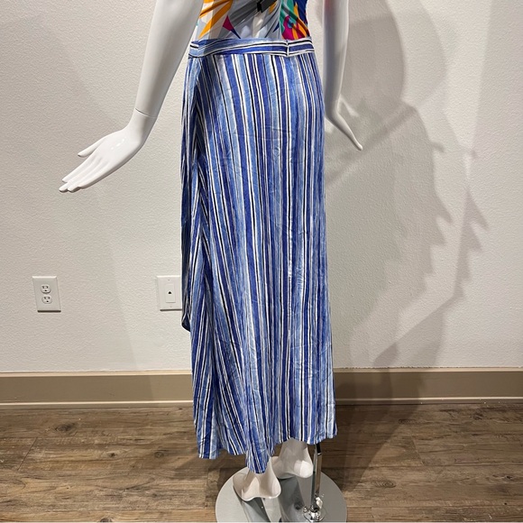 TOMMY BAHAMA Women's Divine Lines Maxi Slit Skirt White Blue Boho Stripe Size 2 - Picture 9 of 11